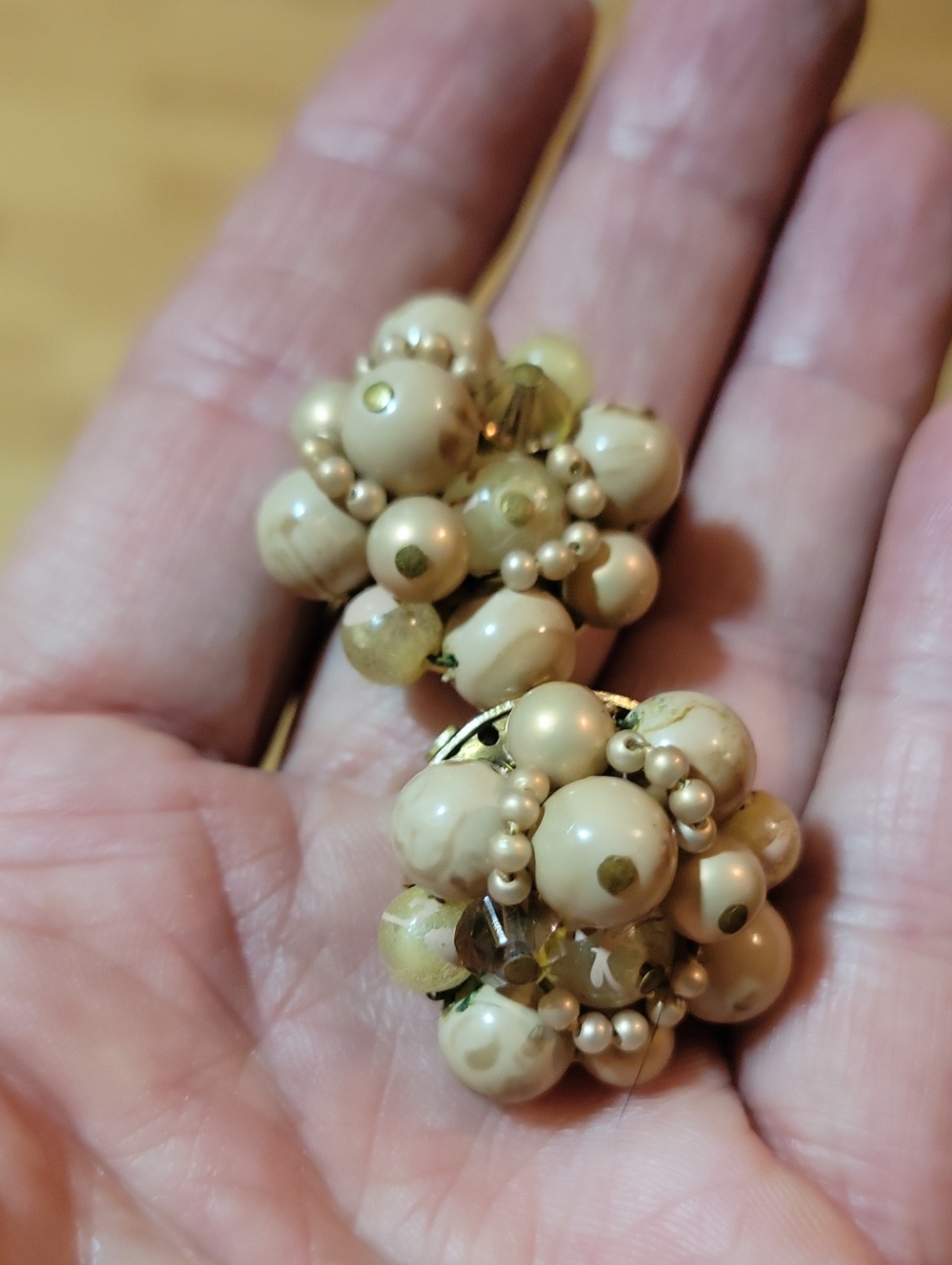 Cream Cluster Bead Clip-On Earrings